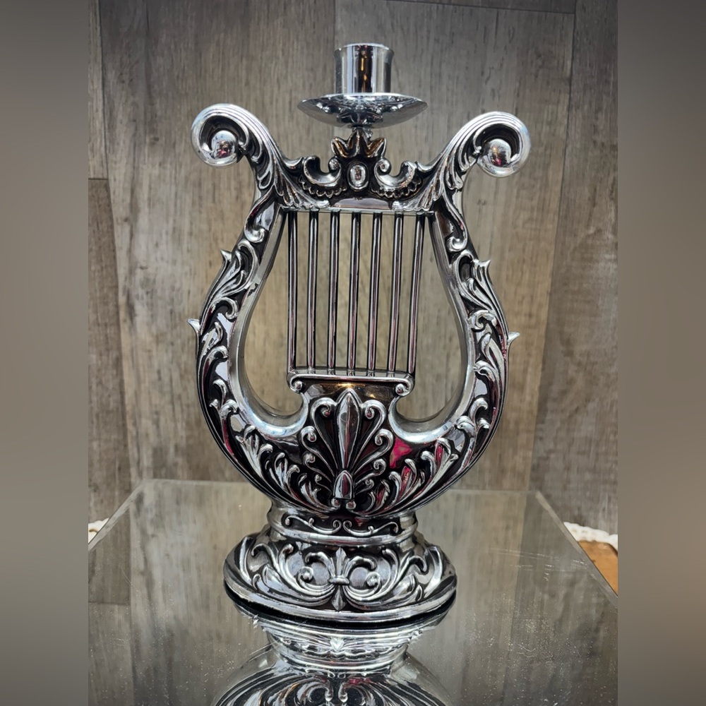 STUNNING Vintage HARP Candlestick Holder Silver PlateNo markings found 9.5” Tall